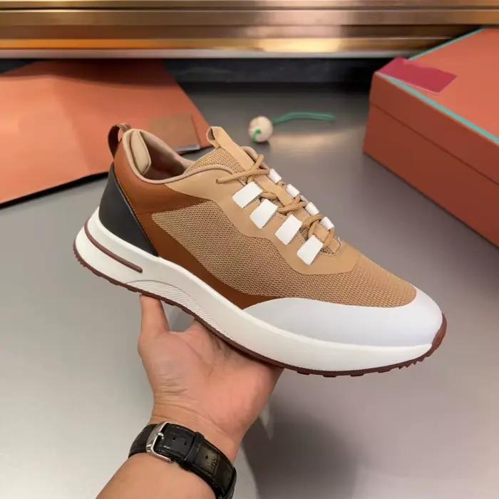 Nouvelles baskets décontractées pour hommes en maille et cuir patchwork, chaussures de course basses