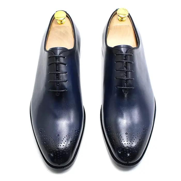 Chaussures formelles en cuir véritable pour hommes, faites à la main, classiques, coupe entière, Oxf