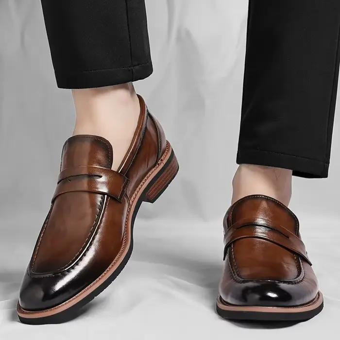 Cuir hommes chaussures décontractées loisirs marche bout pointu mocassins fond épais et talon bas ch