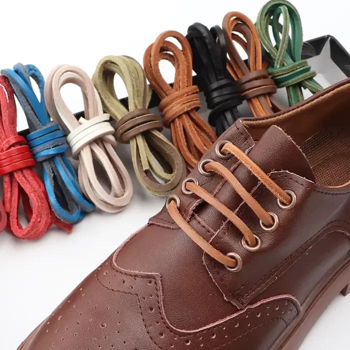 Lacets plats de haute qualité lacets de chaussures en cuir massif classique multicolore loisirs dent