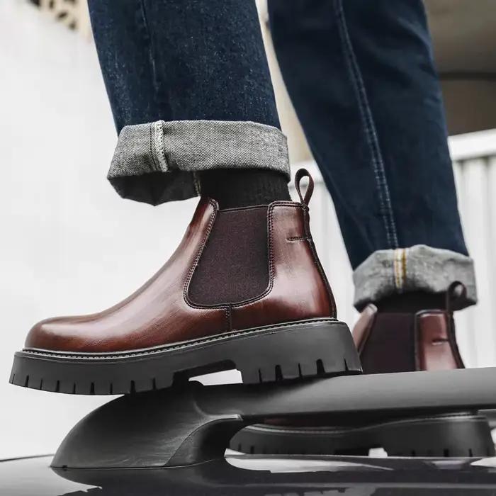 Bottes en cuir à l'offre elles optiques pour hommes, fourrure formelle d'affaires, courtes, style br