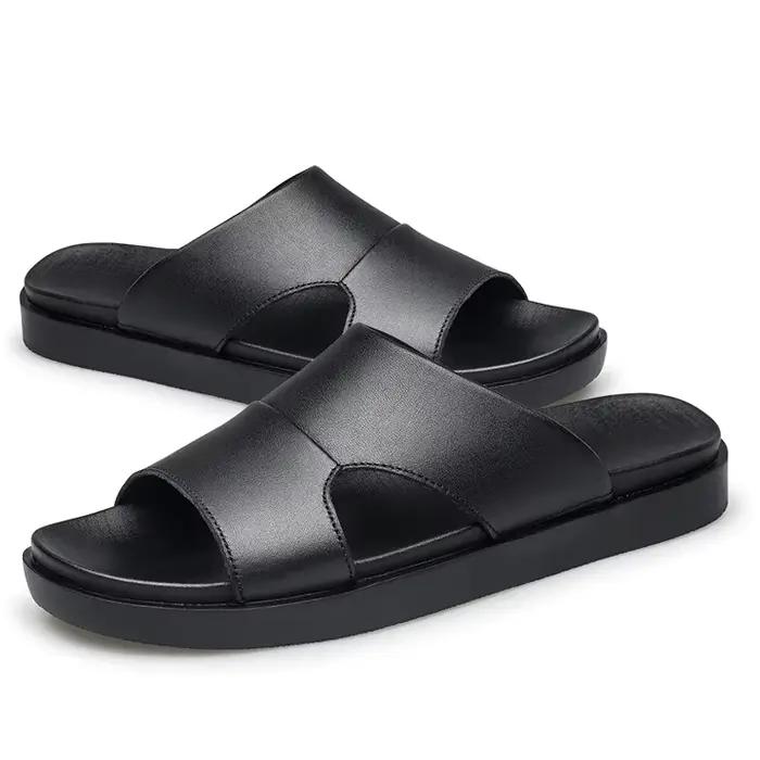 Pantoufles en cuir pour hommes, chaussures d'été décontractées, pantoufles de plage, tongs de maison