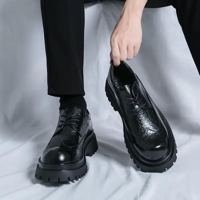 Chaussures formelles en cuir verni pour hommes, plate-forme confortable, luxe, cuir véritable, éléga