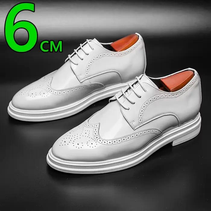 Chaussures richelieu en cuir verni blanc pour hommes, semelles intérieures cachées pour augmenter la