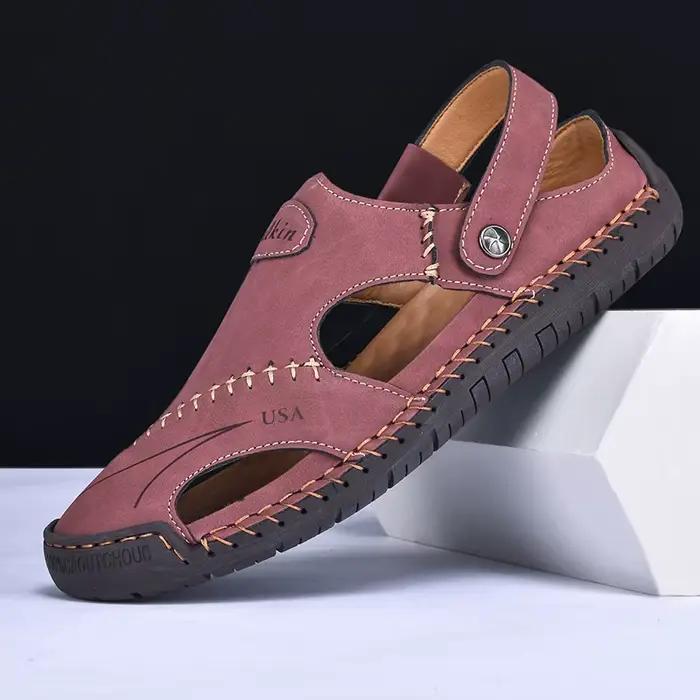 Nouvelles sandales d'été faites à la main hommes chaussures en cuir respirant homme en plein air hom