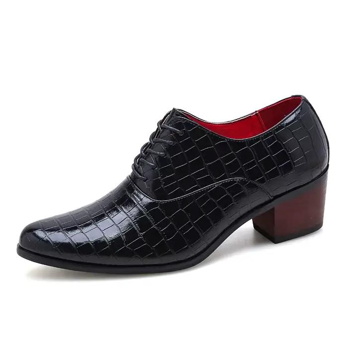 Chaussures de luxe à talons hauts pour hommes, chaussures classiques noires pointues pour habiller l