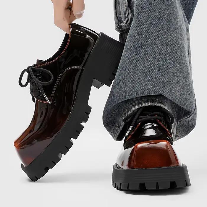Chaussures en cuir à semelles épaisses pour hommes, style design de luxe, travail, bureau, mode fête