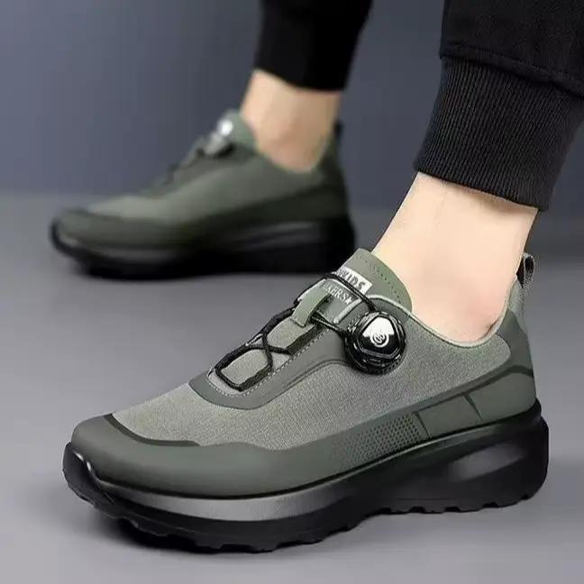 Chaussures de course antidérapantes pour hommes, semelle épaisse noire avec bouton rotatif, baskets 