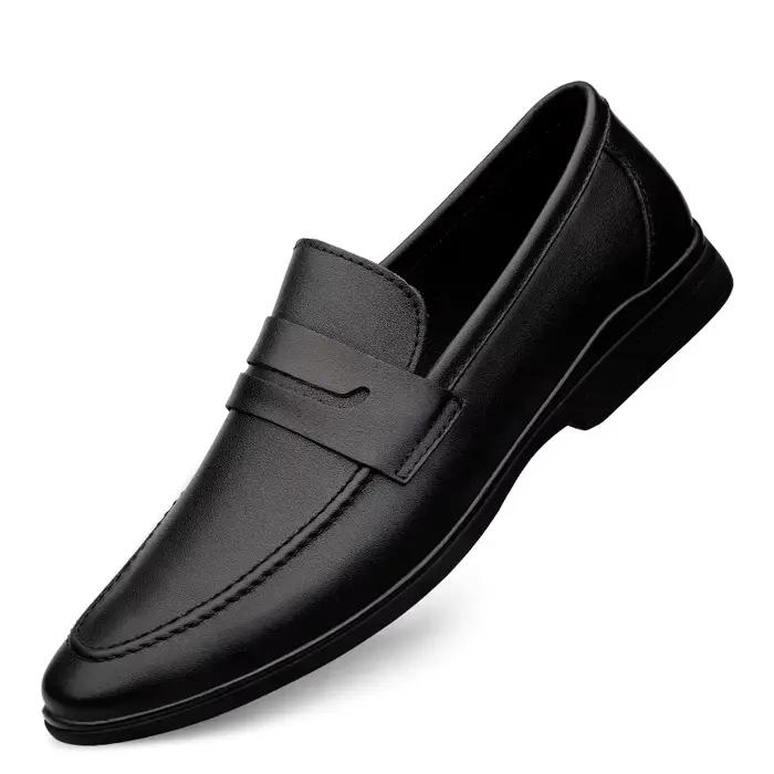 Mocassins en cuir véritable pour hommes, chaussures habillées à enfiler noires, décontractées pour l