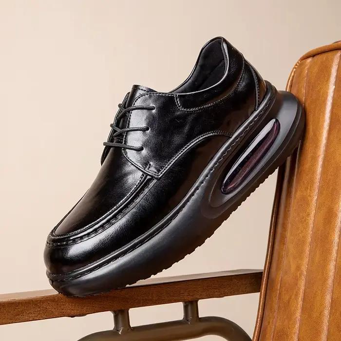 Chaussures à lacets de style britannique avec coussin d'air pour homme, en cuir véritable, décontrac
