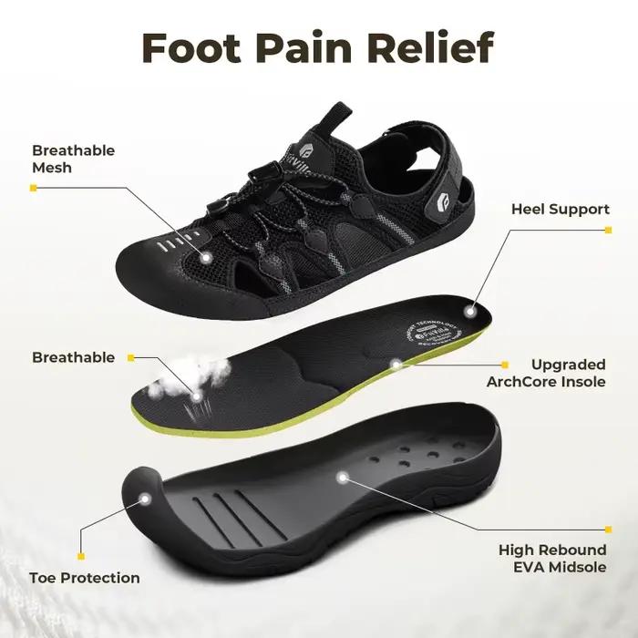 FitVille Sandales pour hommes à largeur large, à bout fermé, pour la randonnée et la natation, avec 