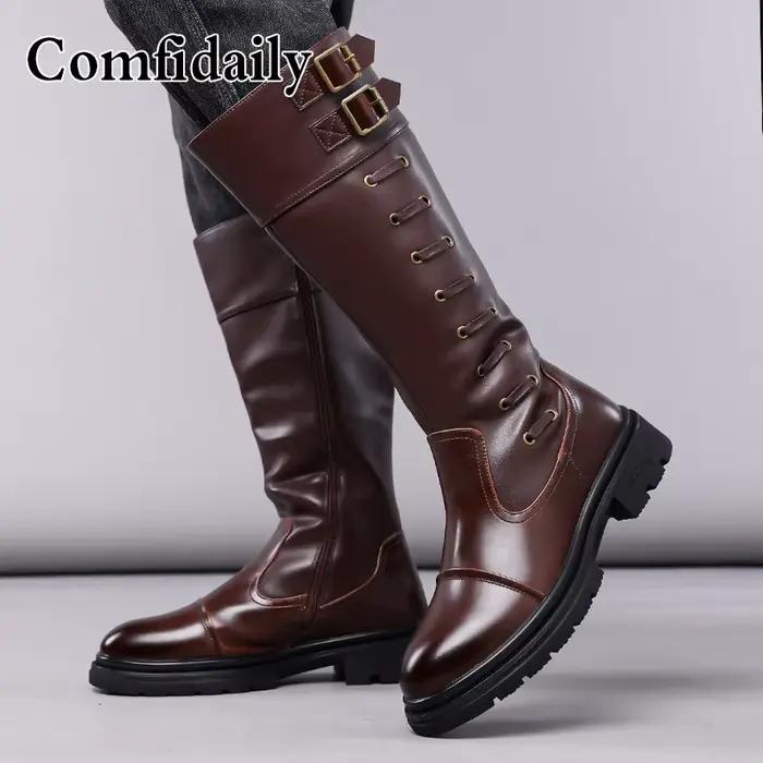 Bottes hautes pour hommes, style britannique, confortables et tendance, bottes longues, douces, anti