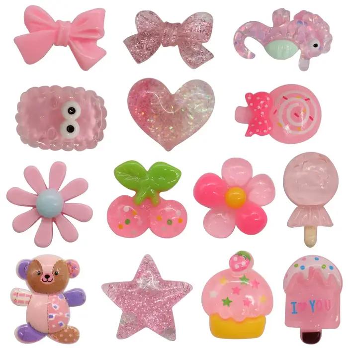 Vente unique 1-14 pièces breloques de chaussures rose sucette arc étoile coeur gâteau fleur accessoi