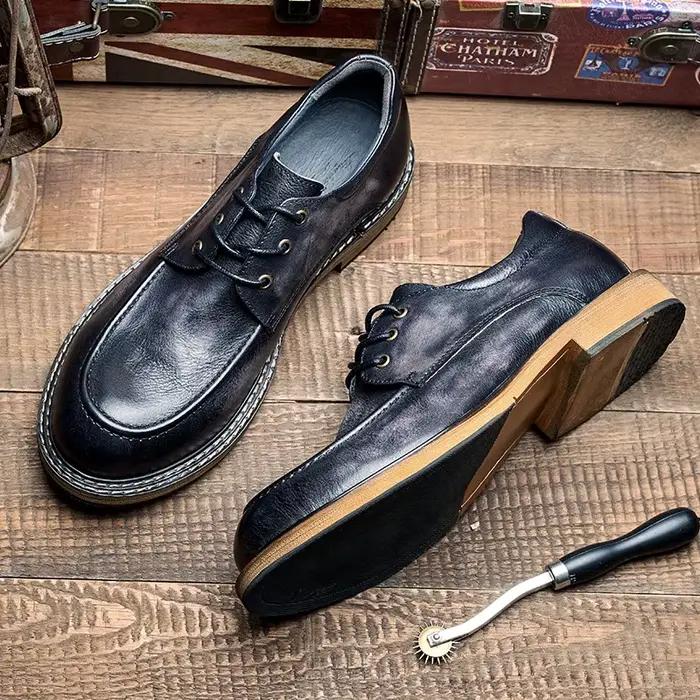 ZFTL – chaussures décontractées en cuir véritable pour hommes, Vintage, loisirs, à lacets, tendance 