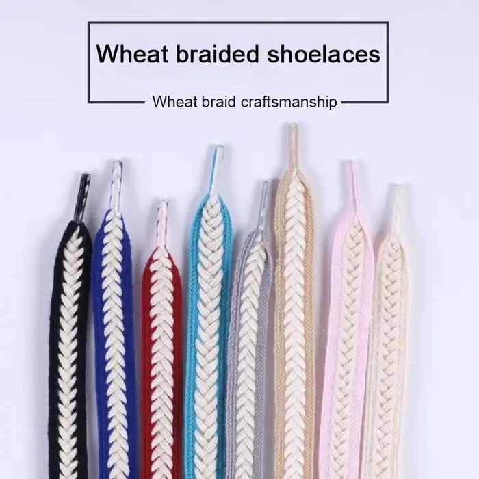 Lacets d'oreille de blé plat pour baskets torsadées tresses guimauve lacet coloré toile de coton tis