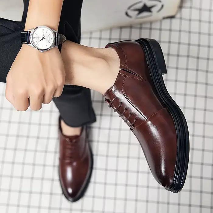 Marque classique Derby chaussures en cuir homme robe d'affaires bureau en cuir chaussures plates hom