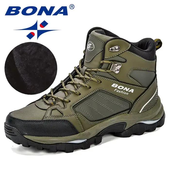 BONA-Bottes en cuir coordonnantes pour homme, chaussures de neige confortables et durables, courtes 