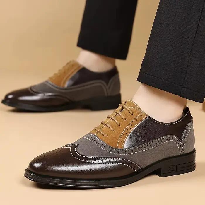 Chaussures habillées décontractées pour hommes, respirantes, en cuir, style brogue, pour affaires et