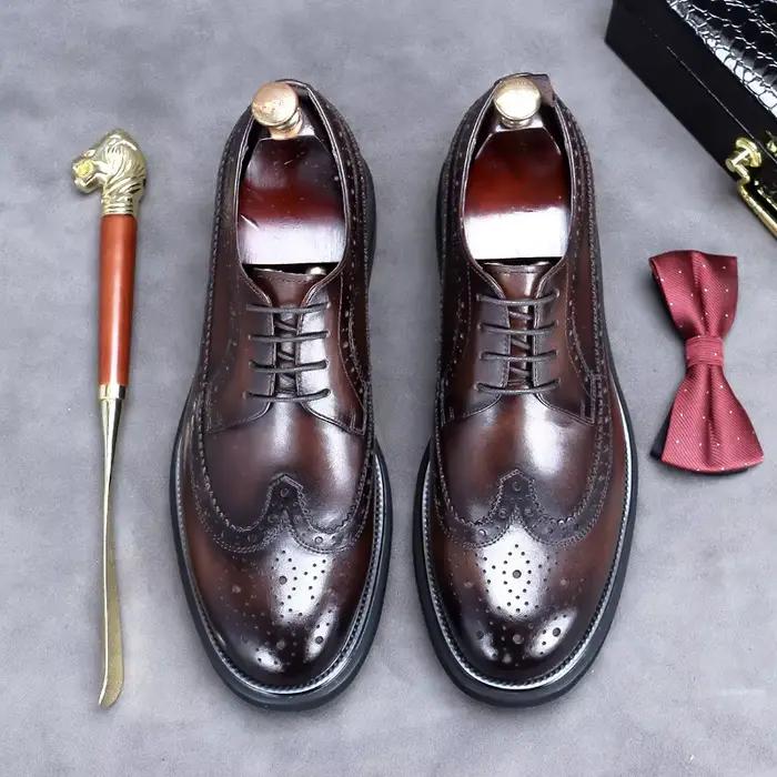 Chaussures en cuir faites à la main pour hommes, chaussures provoqué d'affaires sculptées, Brogue, n