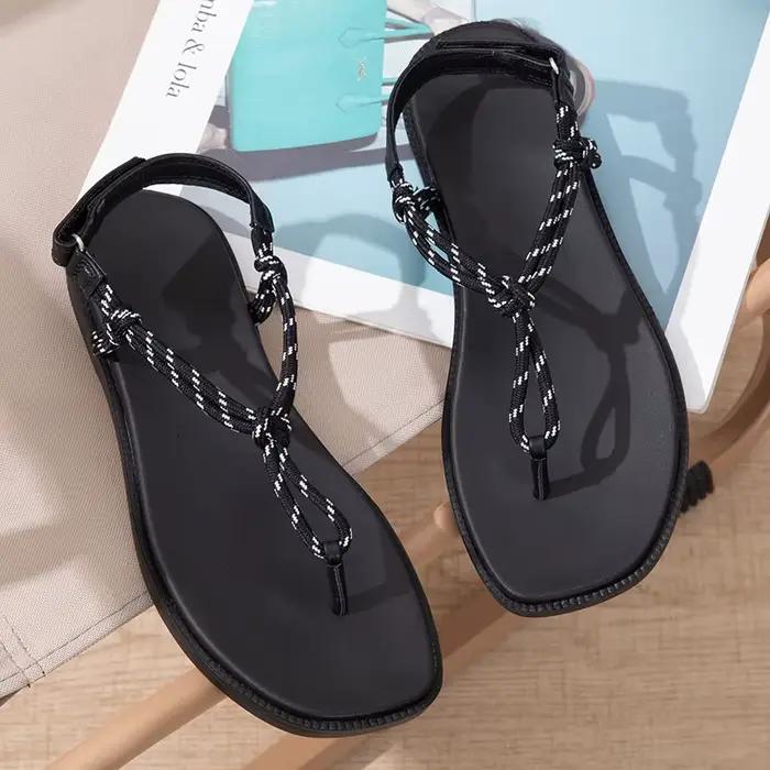 Mocassins confortables à bout rond et semelle plate, sandales décontractées pour femmes avec bande a