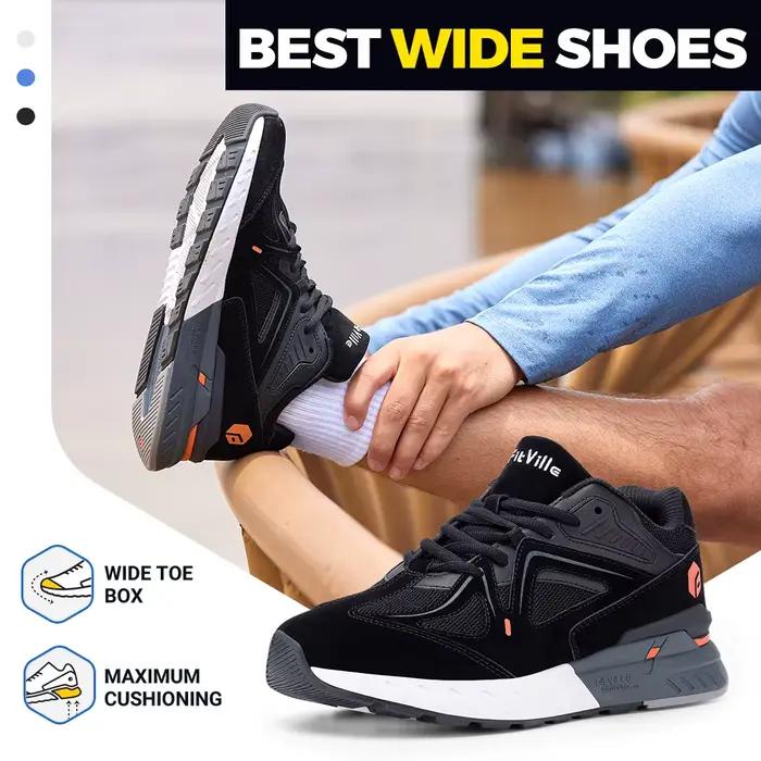 FitVille Chaussures de marche pour hommes Baskets légères extra larges pour pieds plats Arch Fit Tal