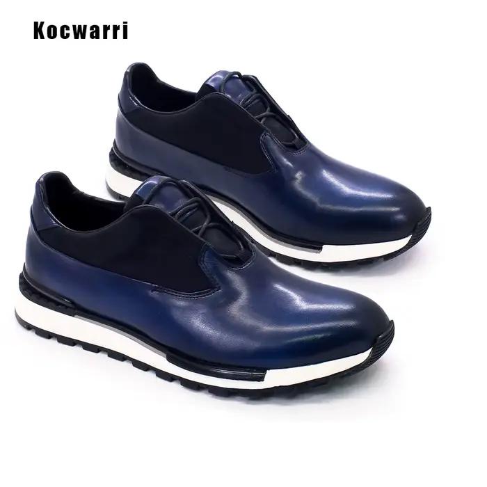 Chaussures en cuir véritable faites à la main pour hommes, baskets confortables, lisses, décontracté