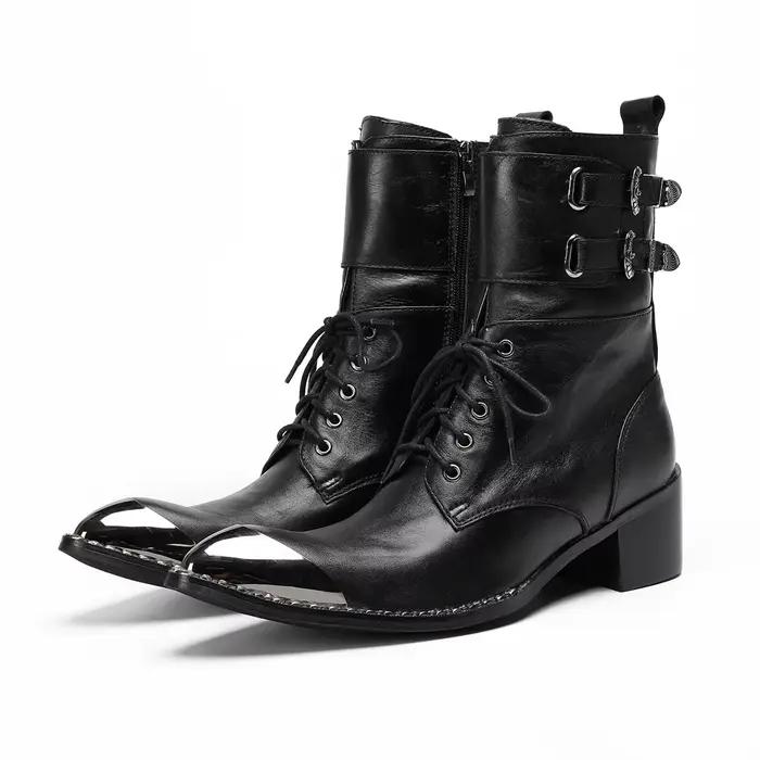Boucle de ceinture noire en cuir souple cheville hommes bottes bottes occidentales hommes bout point