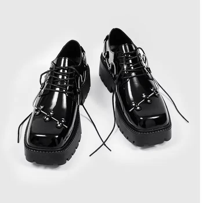 Chaussures richelieu noires pour hommes, chaussures classiques à plateforme Oxford, rétro en cuir ve