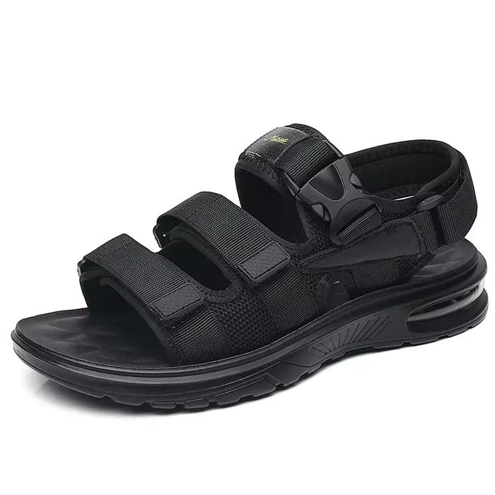 Sandales en cuir noires pour hommes, chaussures d'été confortables, coussin doux, spartiates, nouvea
