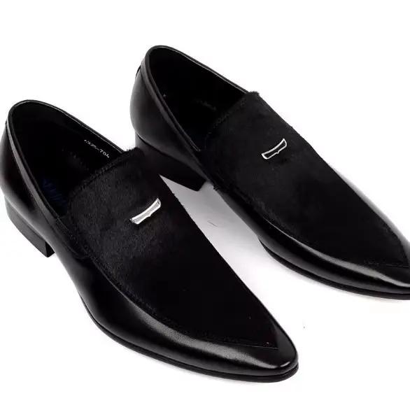 Nouvelles chaussures pour hommes, chaussures à enfiler en cuir véritable à bout pointu pour hommes, 