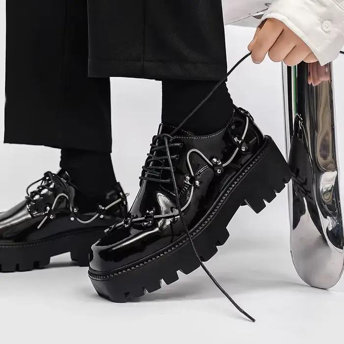 Chaussures richelieu noires pour hommes, chaussures classiques à plateforme Oxford, rétro en cuir ve