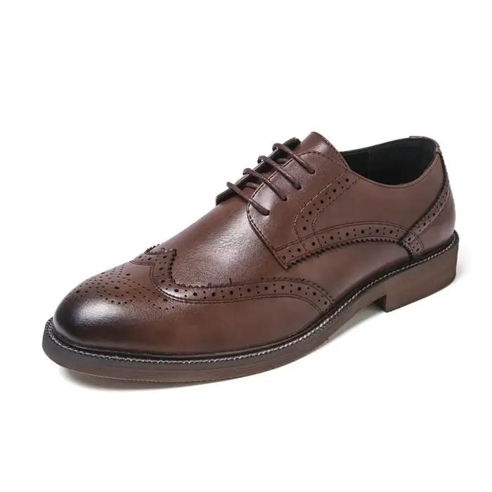 Chaussures Oxford à bout aile en cuir gris faites à la main pour hommes, chaussures habillées pour h