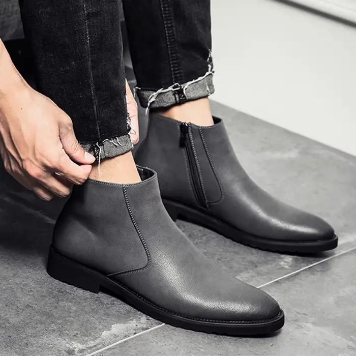 Bottines Chelsea en cuir souple pour hommes, bottines de Style britannique, chaussures de marque noi