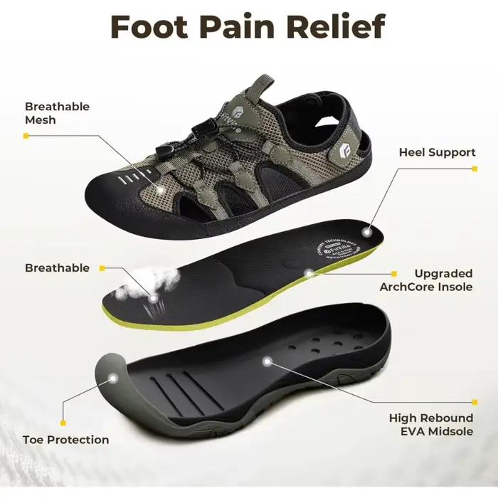 FitVille Sandales pour hommes à largeur large, à bout fermé, pour la randonnée et la natation, avec 