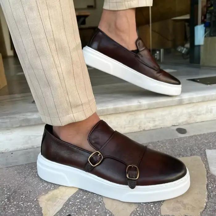 Chaussures de sport à enfiler faites à la main pour hommes, baskets à double structure, noir, marron