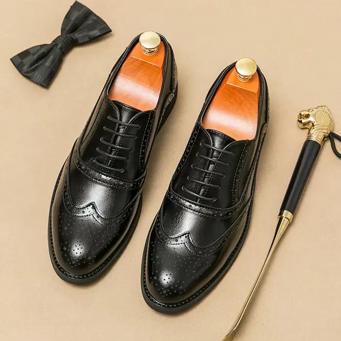 Chaussures de marié en cuir blanc italien de luxe pour hommes d'affaires Oxfords à bout d'aile moine