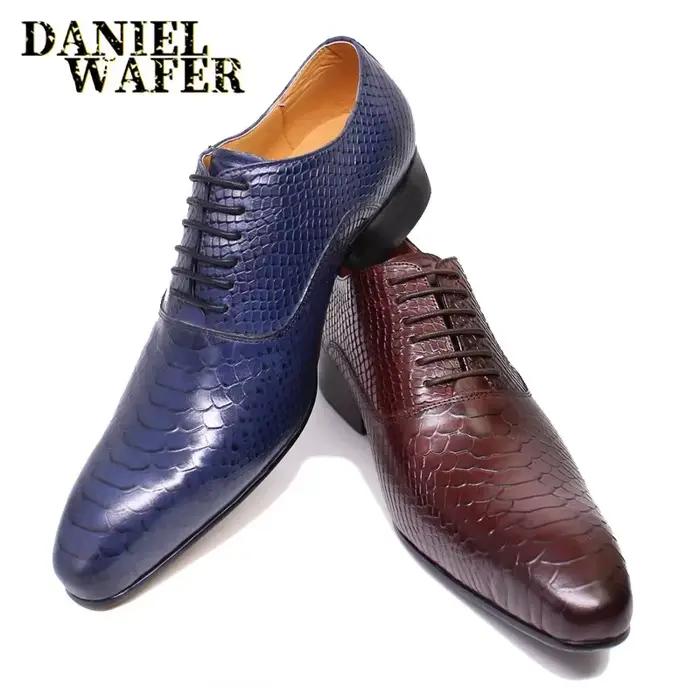 Chaussures de luxe en cuir pour hommes, imprimé peau de serpent, robe d'affaires formelle, Style cla