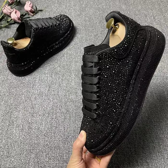 Hommes décontracté punk rock robe rivets chaussures à lacets strass chaussure noir élégant plate-for