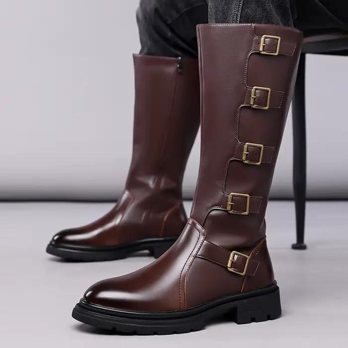 Bottes montantes pour hommes, bottes longues tendance, confortables, antidérapantes, style britanniq