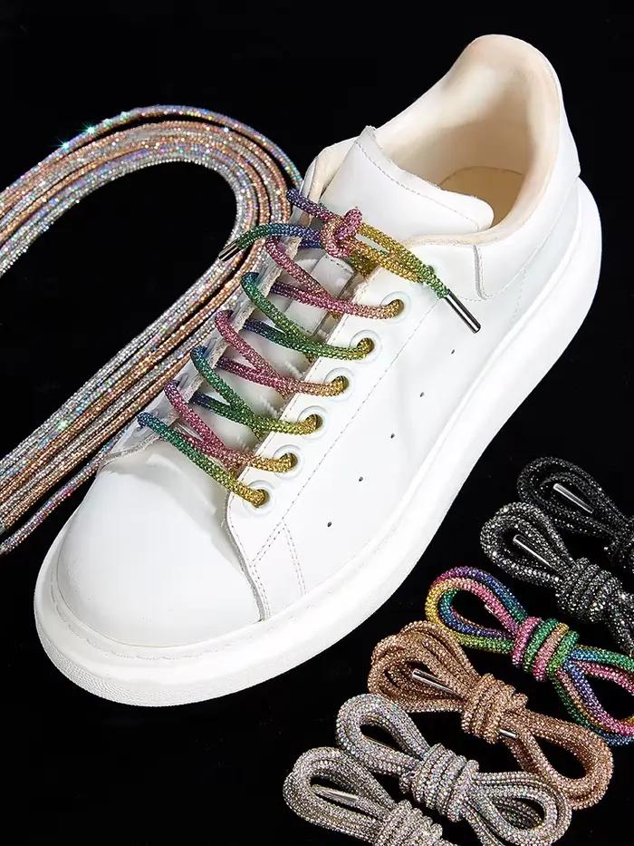 1 pièces lacets ronds en strass arc-en-ciel diamant lacet baskets lacets de chaussures cordon bricol