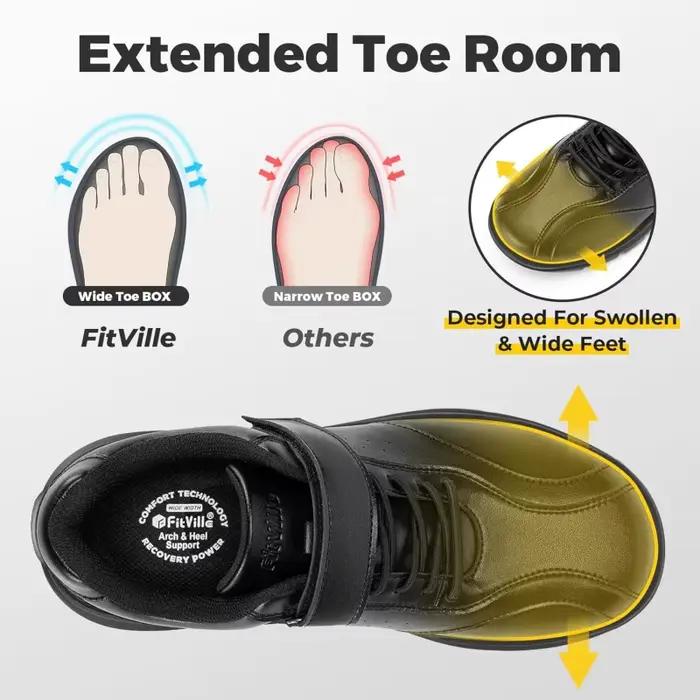 FitVille hommes chaussures de marche larges décontracté Oxford chaussure confortable léger soutien d
