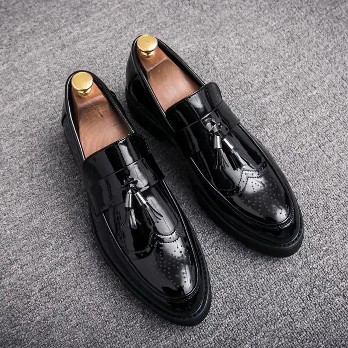 Mode doré hommes décontracté sans lacet gland brevet mocassins fond épais ascenseur chaussures homme