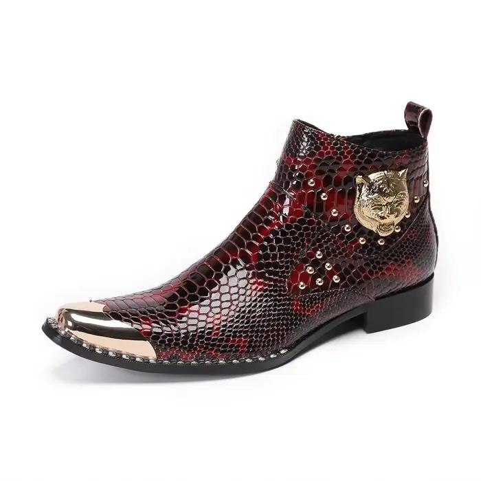 Bottes de rinçage en cuir véritable pour hommes, bottes provoqué à enfiler, bottes pointues, style p