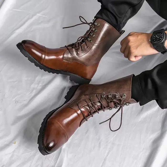 Bottes montantes à lacets pour hommes, bottines noires d'extérieur à la mode