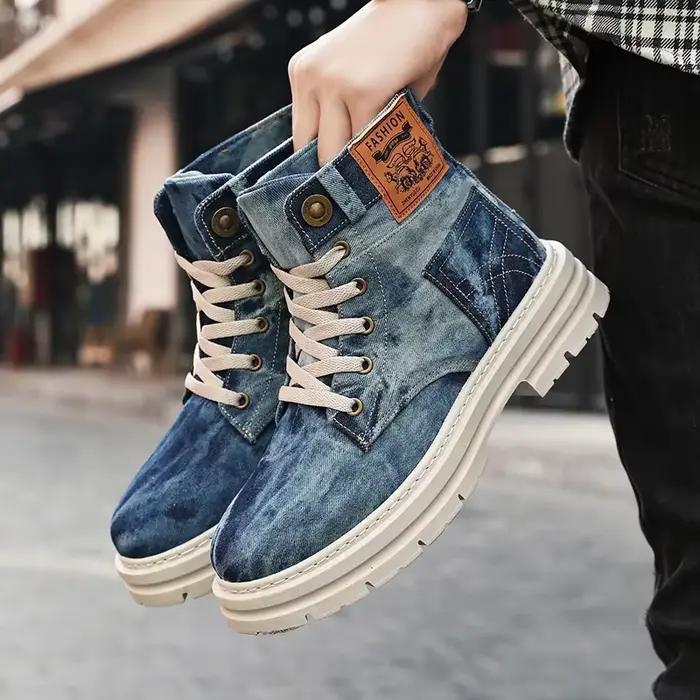 Chaussures pour hommes Style hauteur augmenter respirant mi-haut chaussure mode Denim décontracté po