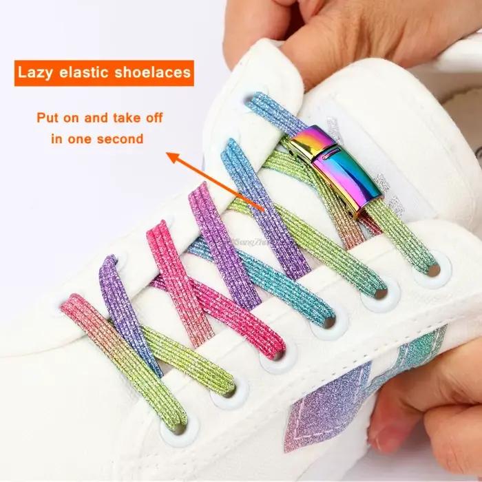 Nouveau arc-en-ciel serrure magnétique lacets élastiques sans cravate lacets de chaussures baskets l