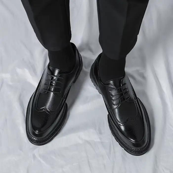 Chaussures en cuir à lacets pour jeunes hommes, chaussures d'affaires formelles, chaussures de maria