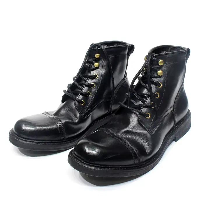 Bottines faites à la main pour hommes, en cuir de veau souple, pleine fleur, bout rond, noir, marron