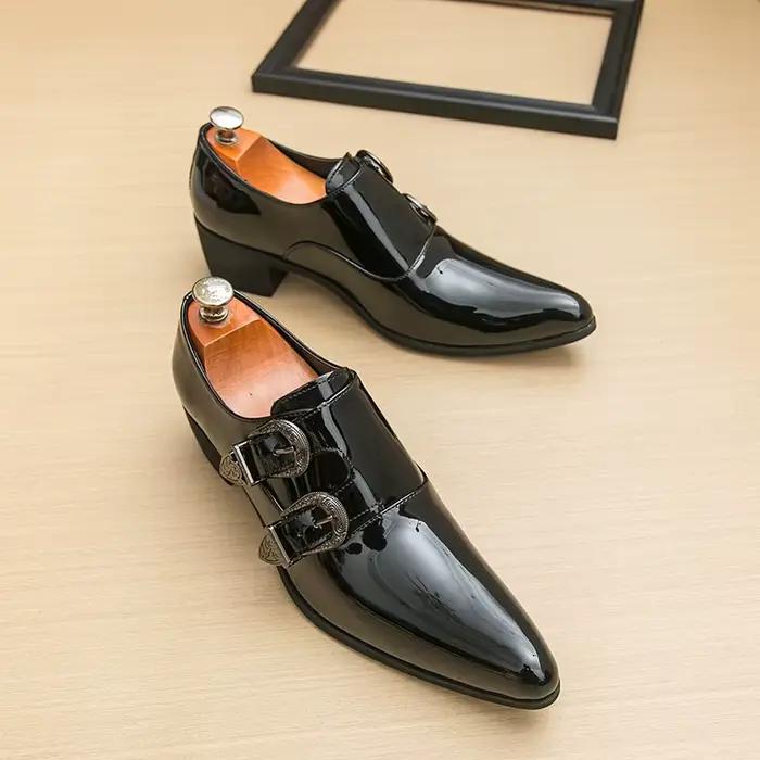 FUQIAO talons hauts hommes chaussures formelles rétro en cuir hommes mocassins robe élégante mariage