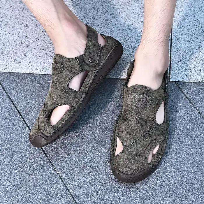 Nouvelles sandales d'été faites à la main hommes chaussures en cuir respirant homme en plein air hom